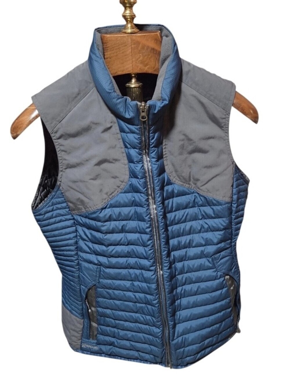 Eddie Bauer Womens Sportshop StormDown 700 Down Blue Gray Puffer Vest Size Large